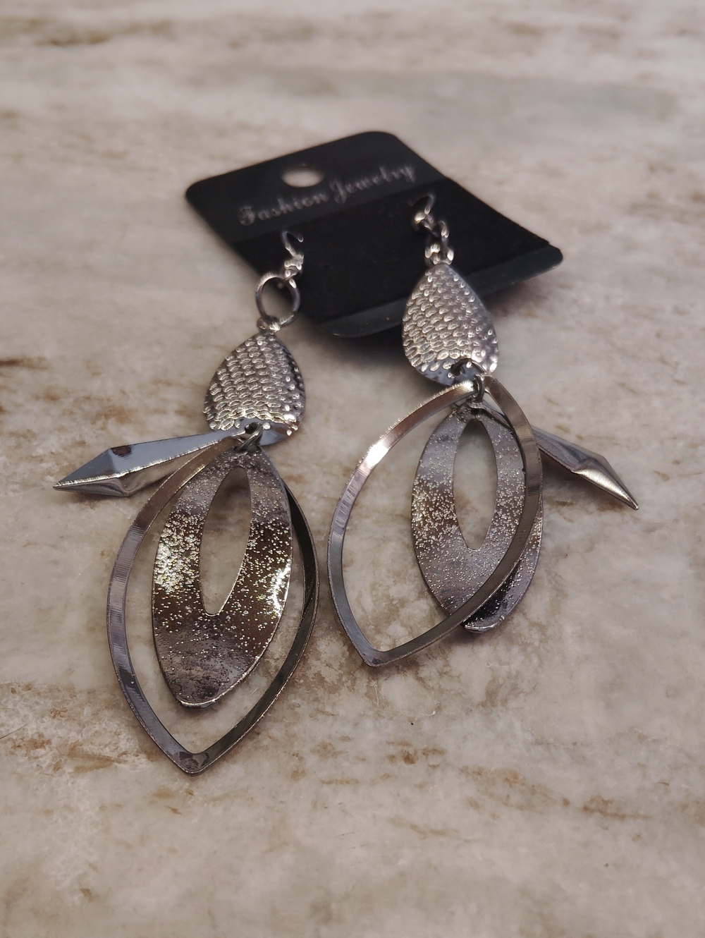 Fashion Jewelry Silver Layered Leaf Dangle Earrings